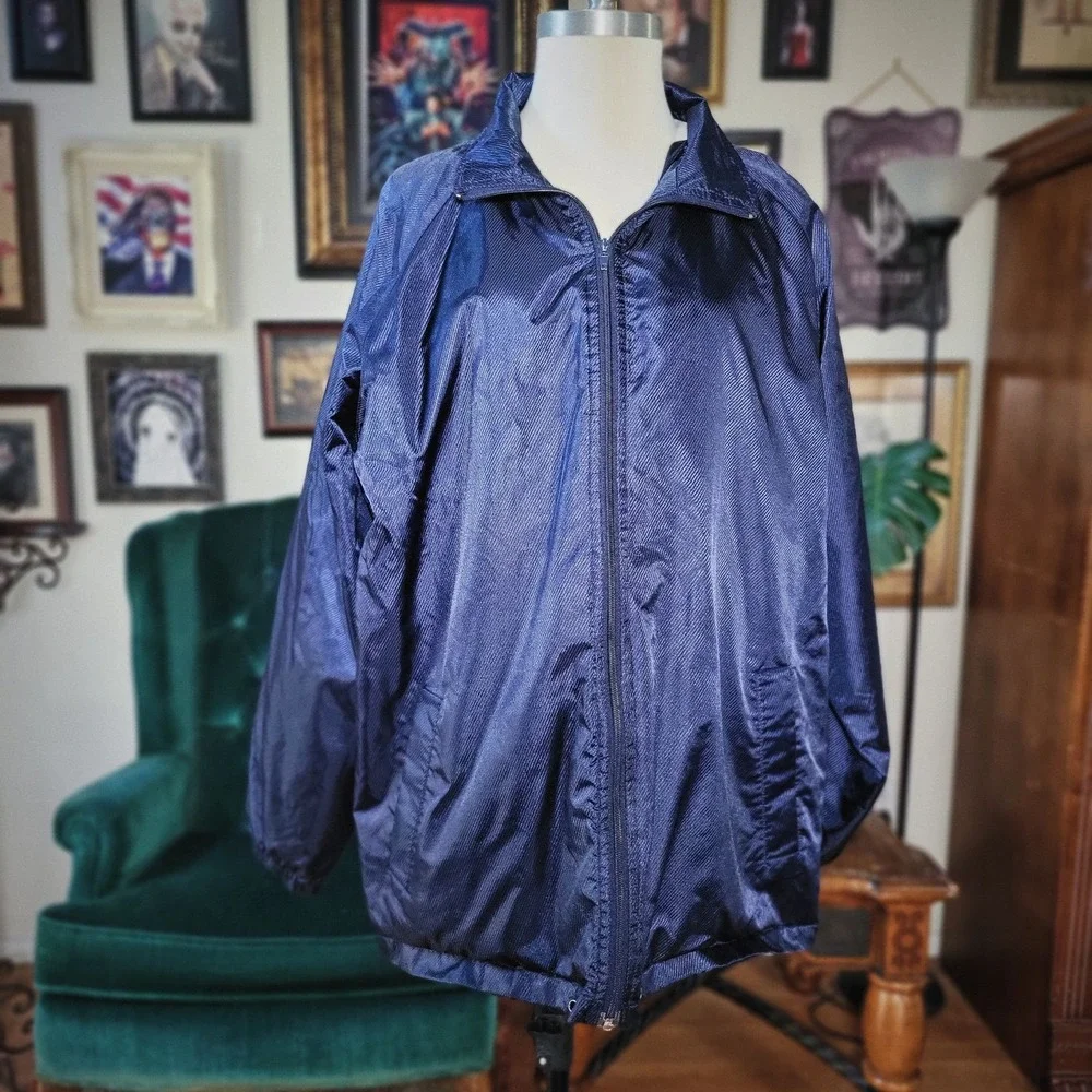 Y2K Blue Retro Windbreaker Jacket Vintage MAXX Sportswear Navy Men's Large‎